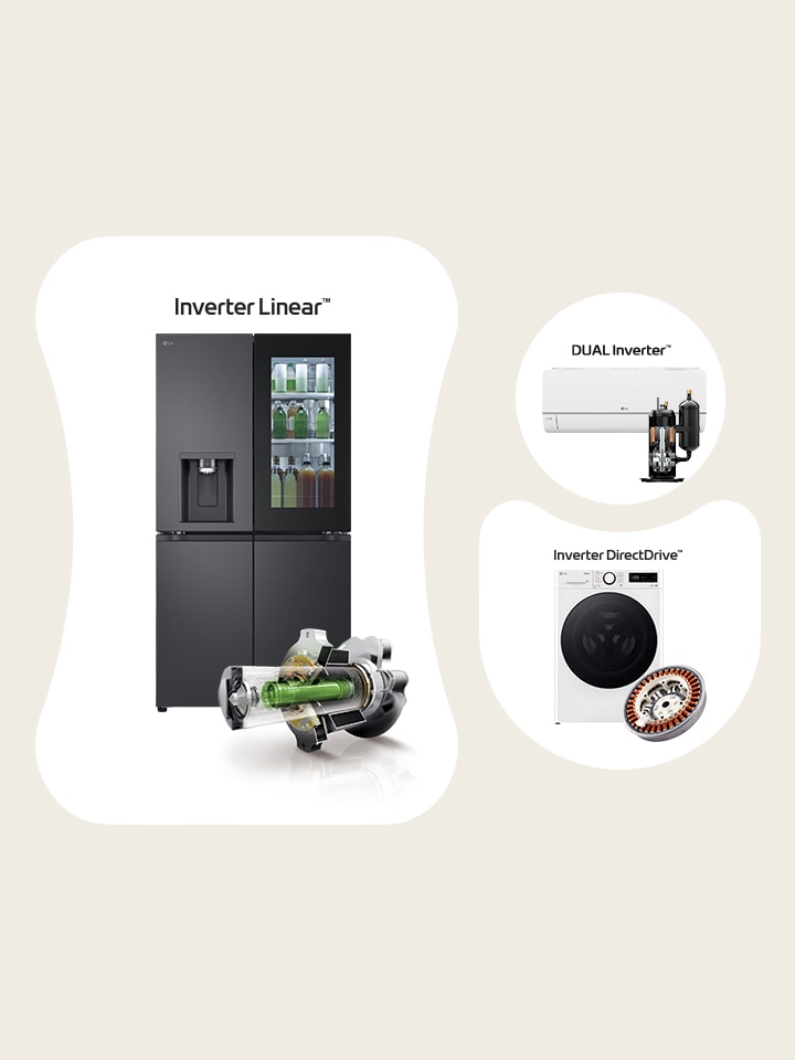 Lavadora, frigorífico y aire acondicionado con un componente clave en su interior.