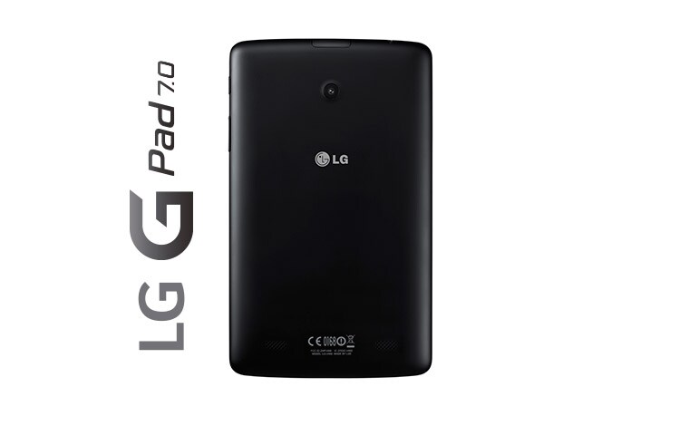 LG Tablet G Pad 7.0, android 4.4.2 KitKat, pantalla IPS de 7", procesador Quad Core Snapdragon 400 a 1.2ghz, batería li-on de 4.000mah, Wi-Fi, cámaras trasera de 3 MP y frontal de 1.3 MP., V400