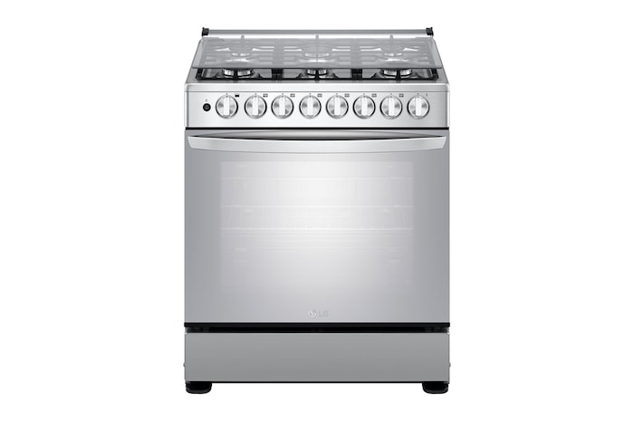 Vista frontal de Cocina LG, puerta espejada, con encendido automático, 146.5 L (horno), con Válvula de Termostato y limpieza simplificada., LRGZ5255S