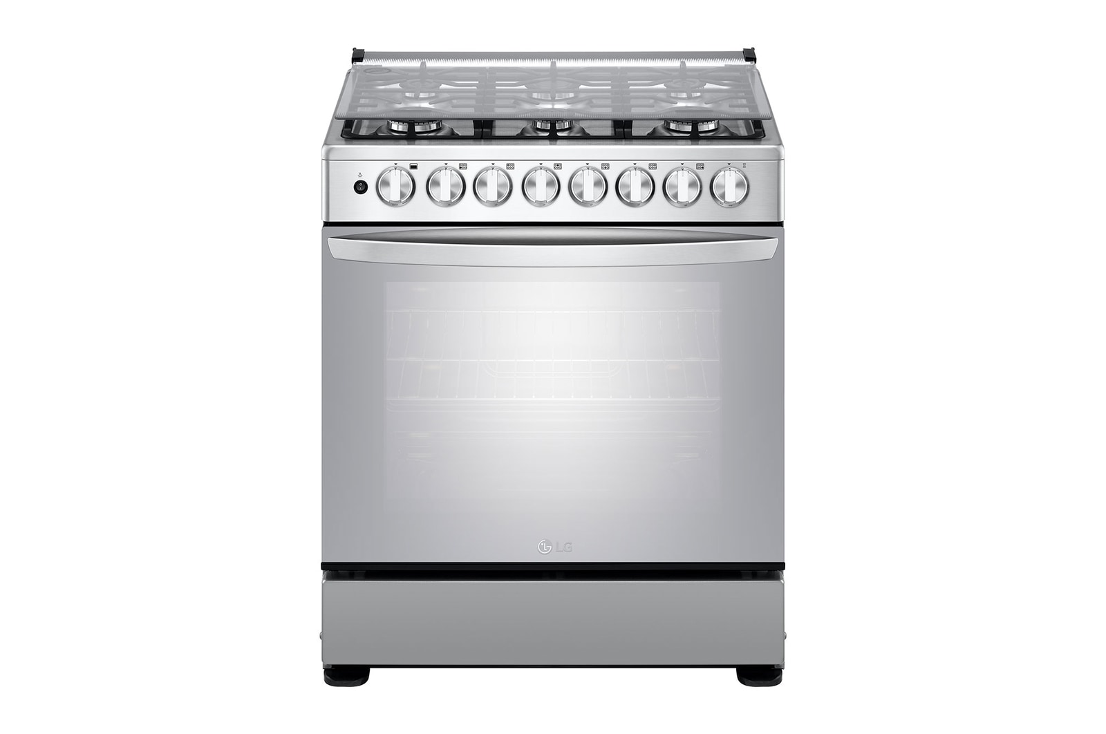 Vista frontal de Cocina LG, puerta espejada, con encendido automático, 146.5 L (horno), con Válvula de Termostato y limpieza simplificada., LRGZ5255S