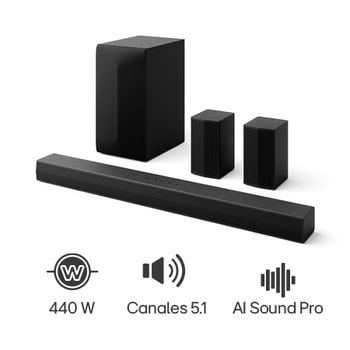 Front view of LG Soundbar S40T and subwoofer