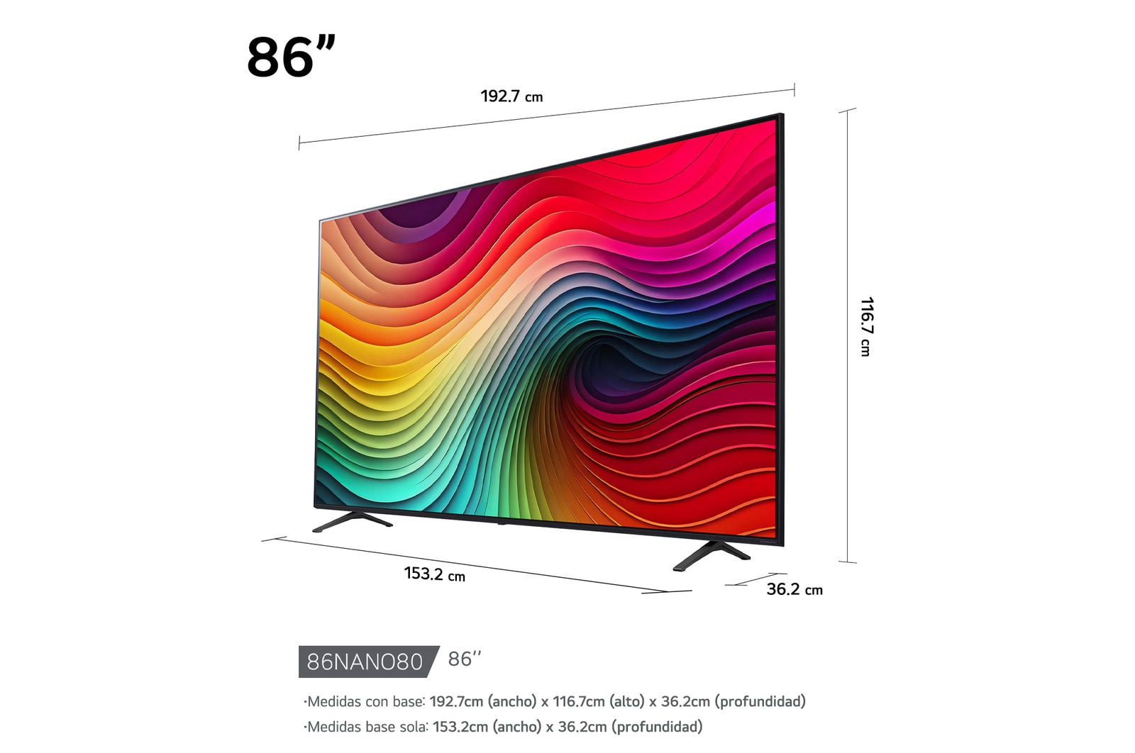 Vista frontal del LG NanoCell TV, NANO80