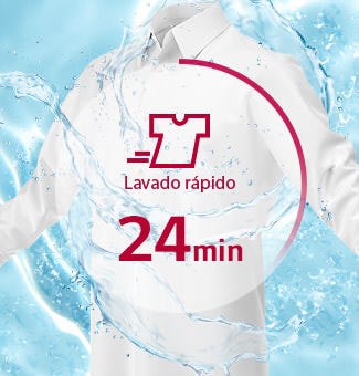 Camisas en proceso de lavado, icono de lavado rápido en 24 minutos