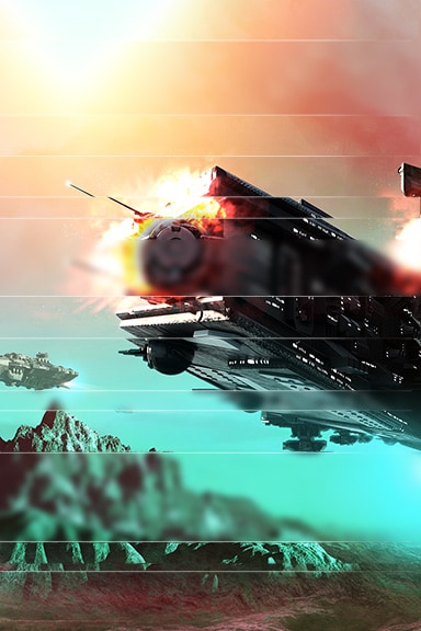 Es una imagen de una nave espacial. La mitad de la imagen se ha roto y tartamudea que la otra parte.