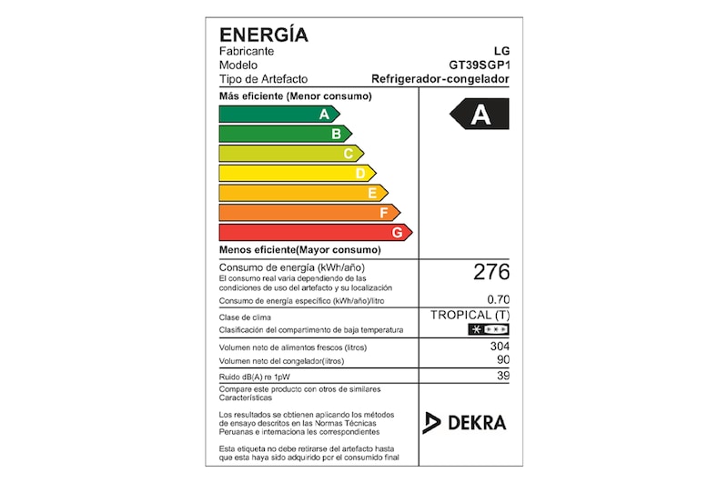 LG Refrigeradora LG Top Freezer 394L con Door Cooling y ThinQ, GT39SGP1