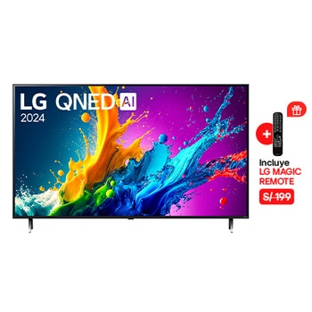 Vista frontal del LG QNED TV, QNED80