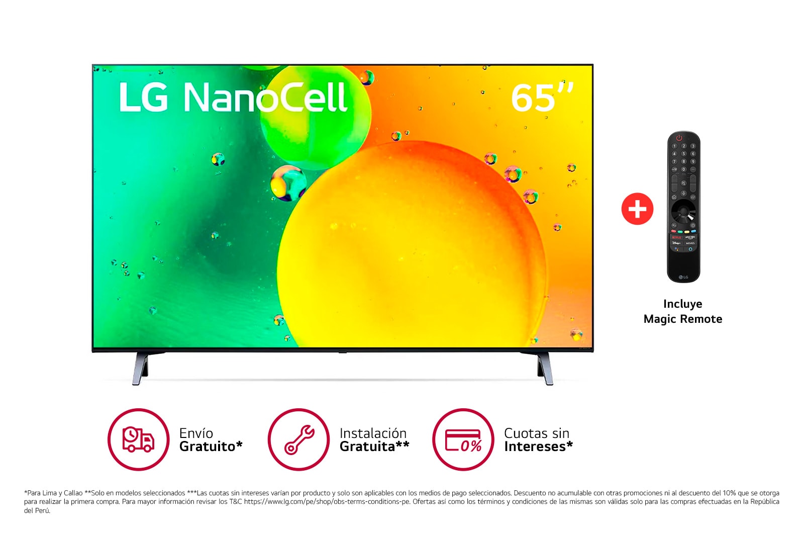 LG LG NanoCell 65'' NANO75 4K Smart TV con ThinQ AI (Inteligencia  Artificial), Procesador α5 AI