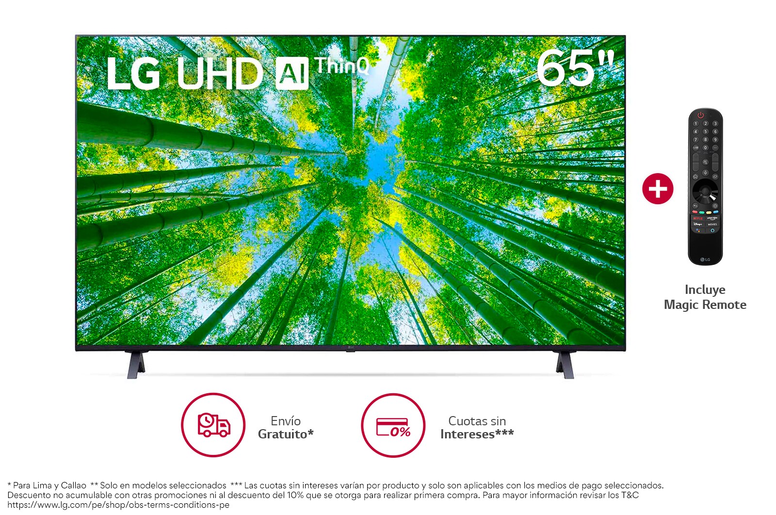 LG UHD ThinQ AI 65'' UQ8050 4K Smart TV, 4K Procesador Inteligente α5 generación 5, Magic Remote, 65UQ8050PSB