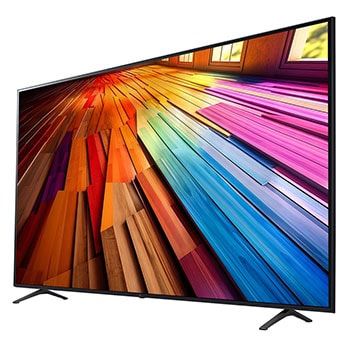 Vista lateral ligeramente inclinada hacia la izquierda del televisor LG UHD, UT80