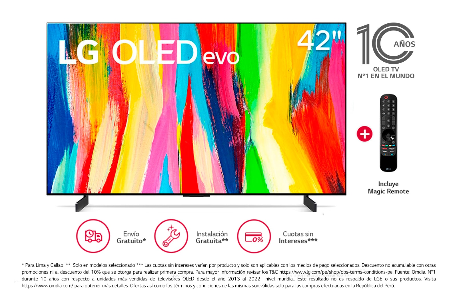 LG OLED evo 42'' C2 4K Smart TV con ThinQ AI (Inteligencia Artificial), 4K  Procesador Inteligente α9 generación 5 - OLED42C2PSA