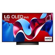 Front view with LG OLED evo TV, OLED C4, 11 Years of world number 1 OLED Emblem and webOS Re:New Program logo on screen