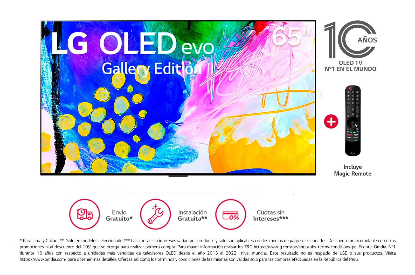Televisor LG 65 OLED evo | 4K | Procesador AI α9 | Smart TV |Ultra  delgado|Diseño de arte|Incluye Magic remote