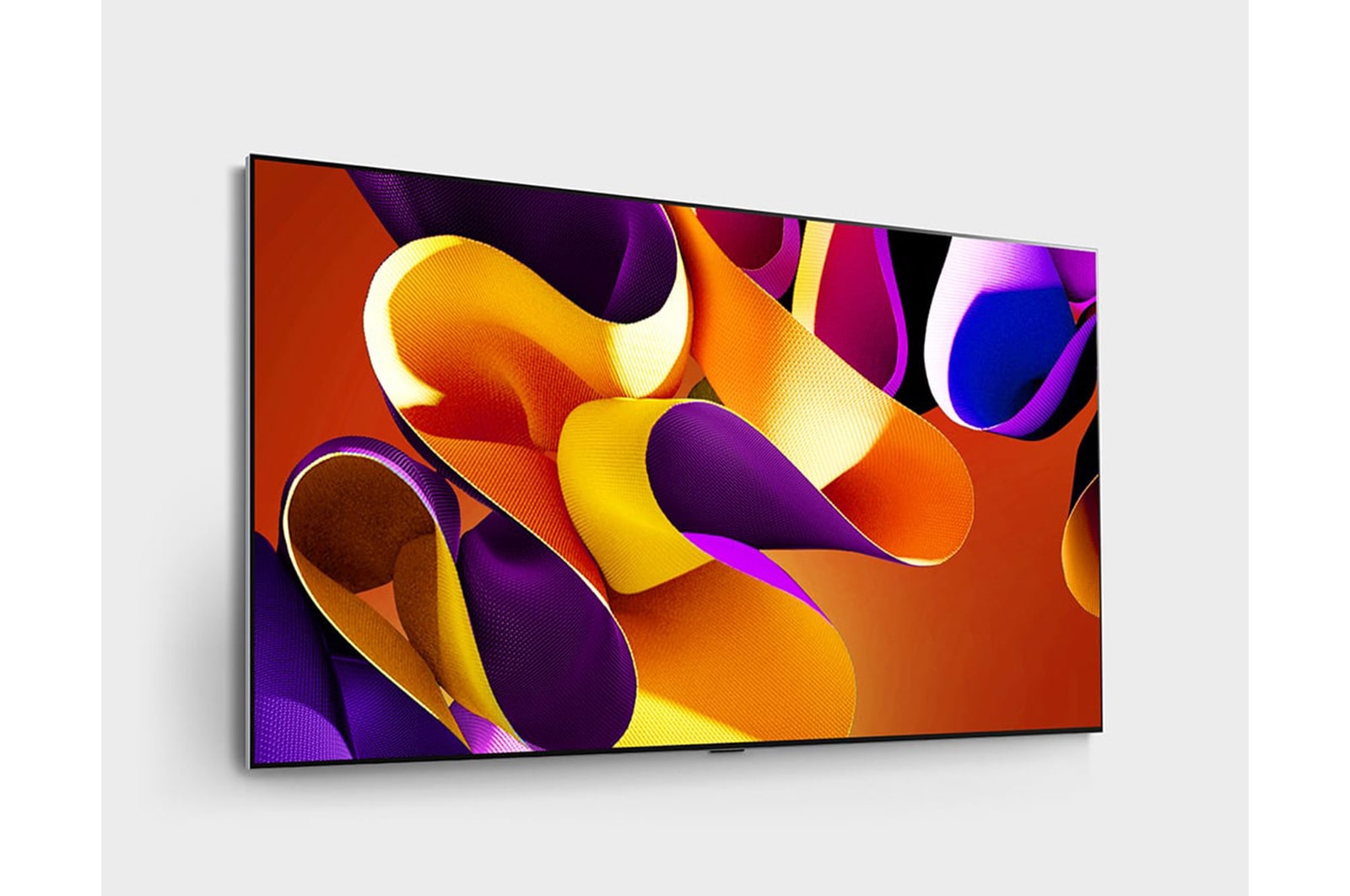 Slightly-angled right-facing side view of LG OLED evo TV, OLED G4 on the wall