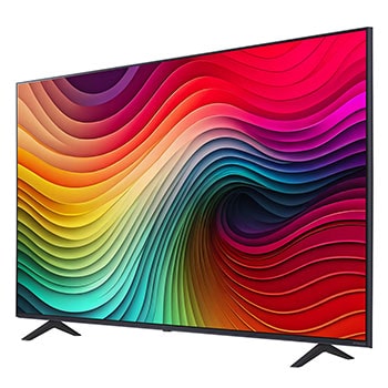 Vista lateral ligeramente inclinada hacia la izquierda del LG NanoCell TV, NANO80