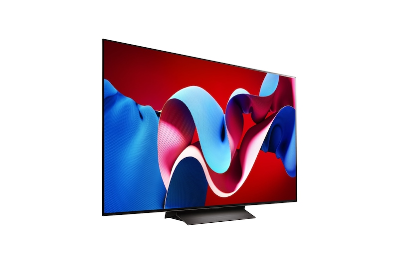 Slightly-angled right-facing side view of LG OLED evo TV, OLED C4