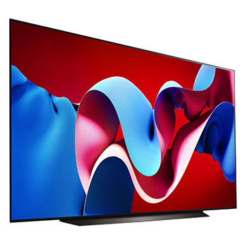 Slightly-angled right-facing side view of LG OLED evo TV, OLED C4