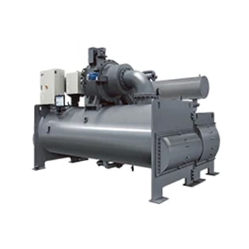 LG HVAC Chiller unit, featuring a robust, mechanical design with visible piping and components, is displayed.