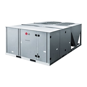 LG HVAC Single Packaged unit, featuring a rectangular, gray design, is displayed.
