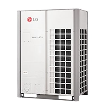 LG HVAC VRF Multi V, featuring a large, vertical air conditioning unit, is displayed.