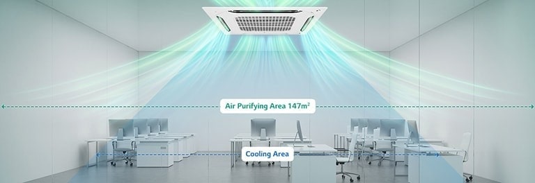 LG Dual vane cassette provides clean and cool air in offices, shopping malls, school, and kindergartens, and covers up to 142㎡.