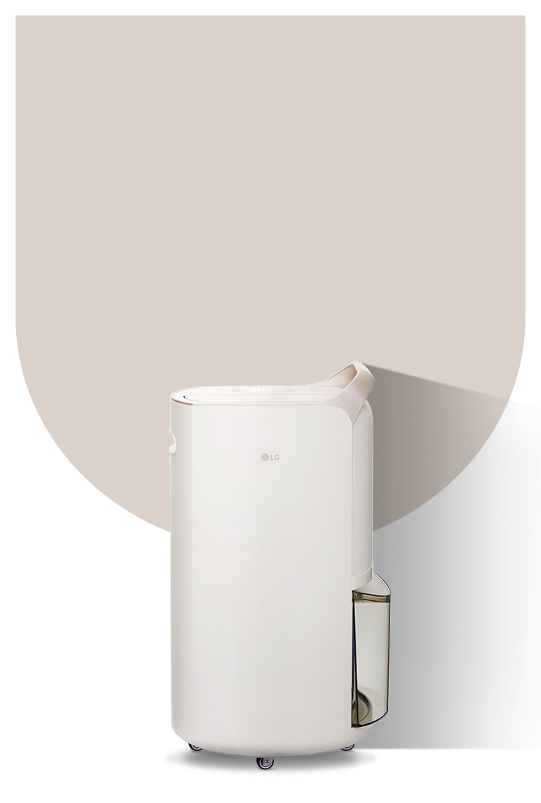 It shows a calming beige color LG Puricare™ Dehumidifier Objet Collection.