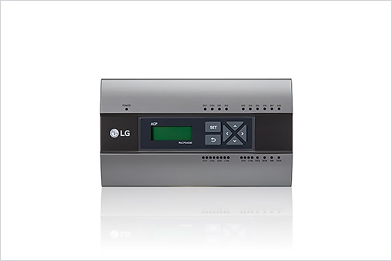 LG ACP 5 is a gray rectangular device offering advanced HVAC control for up to 256 Indoor Display Units (IDUs).