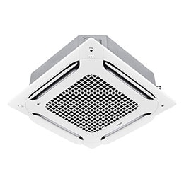 The LG HVAC DUAL VANE CASSETTE, which is designed to be rectangular and recessed into the ceiling, is displayed