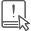A book, drawn in black outline, features an exclamation mark and mouse cursor at the center. 