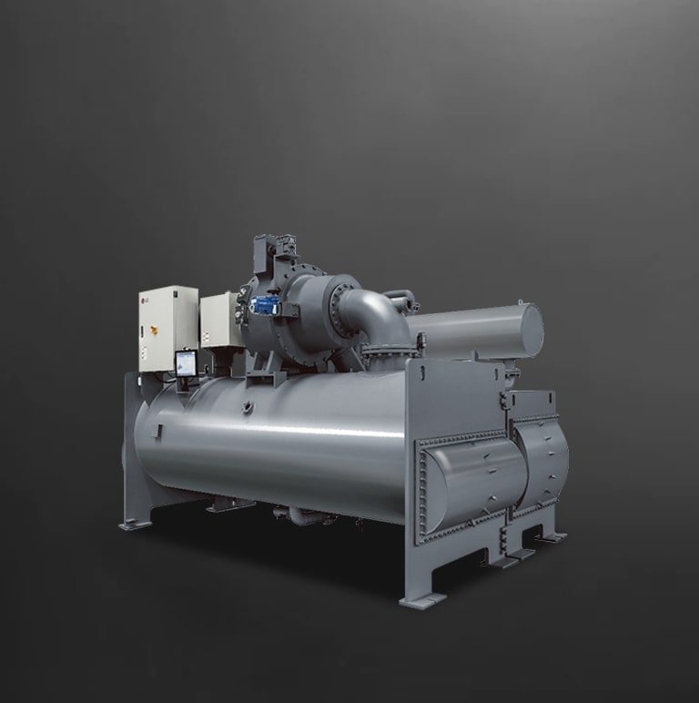 LG Oil-free Magnetic Bearing Centrifugal Chiller, rendered in a grey tone and composed of circular and rectangular shapes, is displayed on the left.