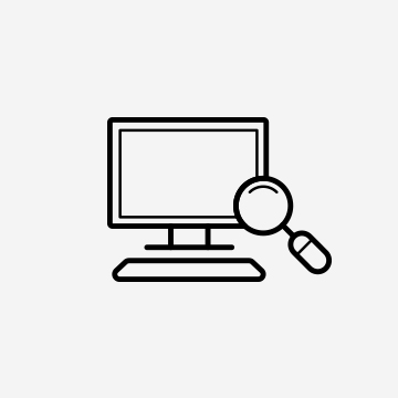 Icons of Computer and magnifying glass.