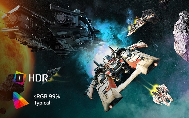 HDR10 with sRGB 99% (Typ.).
