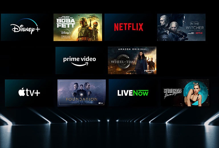 Image showing a variety of OTT services with their respective shows beside each logo.