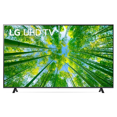 A front view of the LG UHD TV with infill image and product logo on