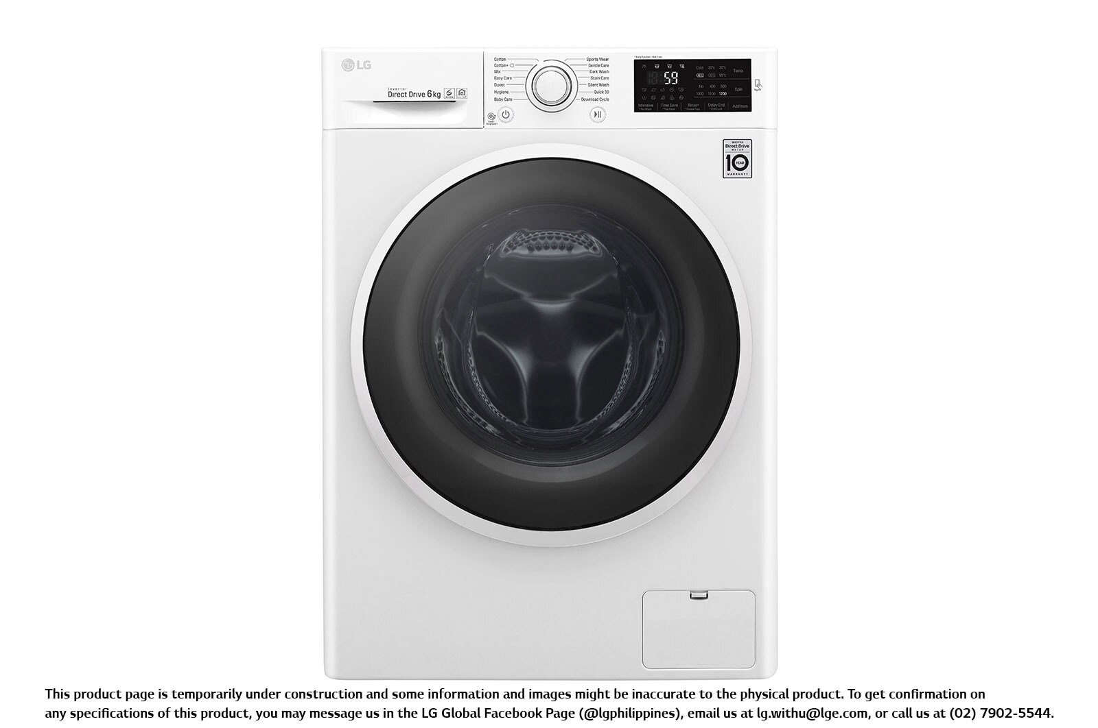 LG 6.0  Kg Front Load Washing Machine, Inverter Direct Drive, 6 Motion Technology, FC1206N4W