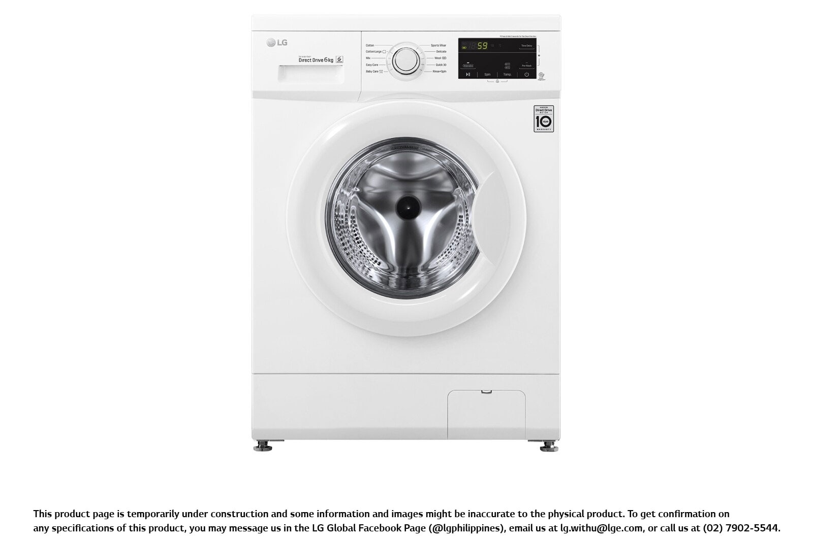 LG 6KG Front Load Washing Machine with Inverter Direct Drive Motor, FM1006N3W