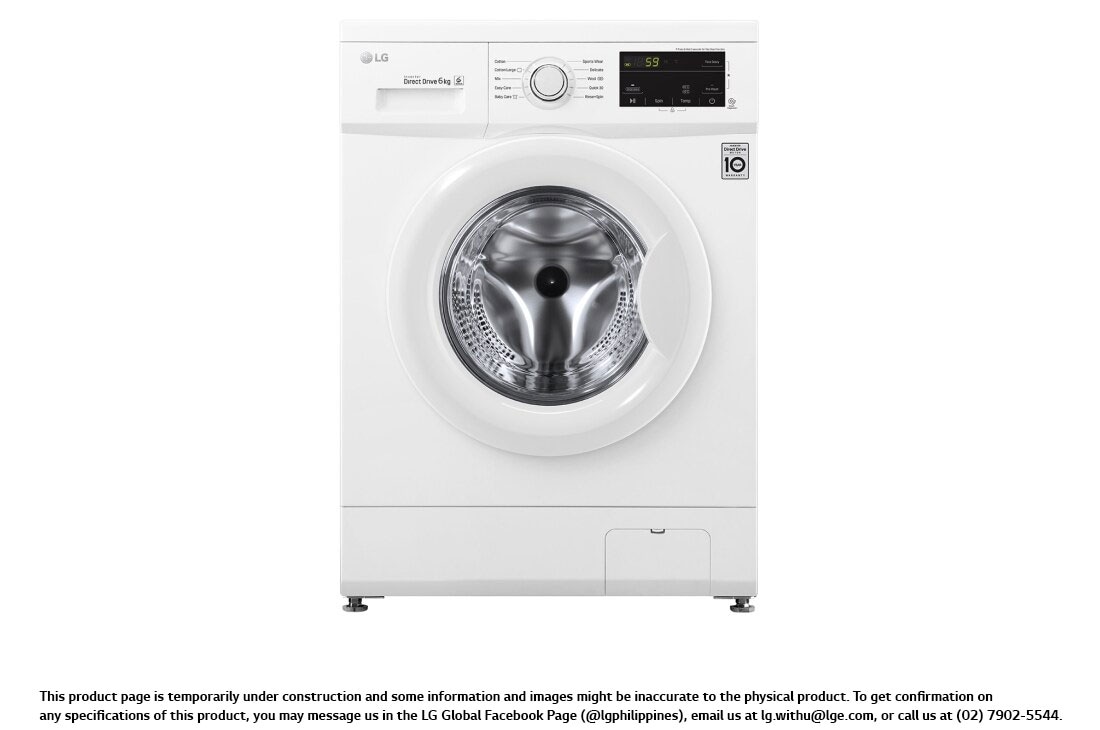 LG 6KG Front Load Washing Machine with Inverter Direct Drive Motor, FM1006N3W