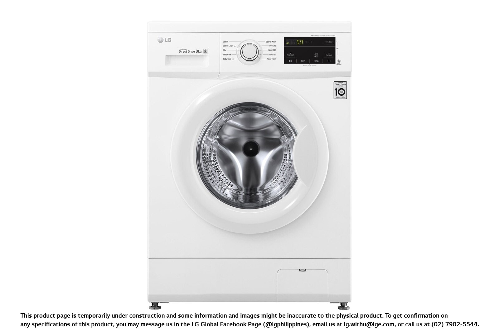 LG 8KG Front Load Washing Machine with Inverter Direct Drive Motor, FM1008N3W