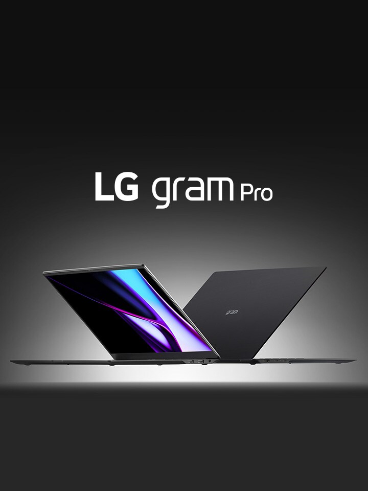 The Gram Pro product, with its cover half open, has a butterfly shape on both sides.