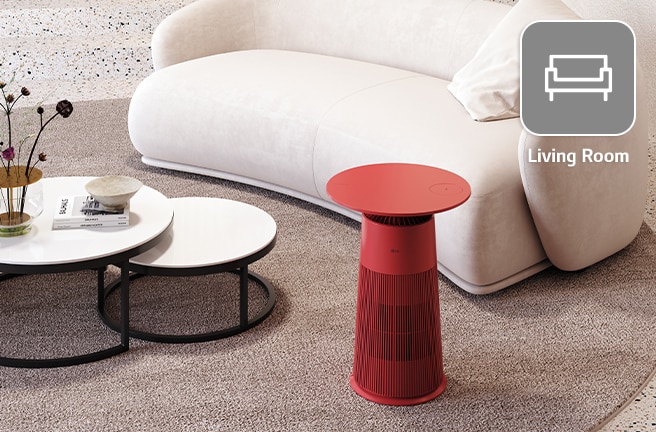 There is a product that stands out in red between the sofa and the table. It is becoming a sensuous point for the interior of the living room.