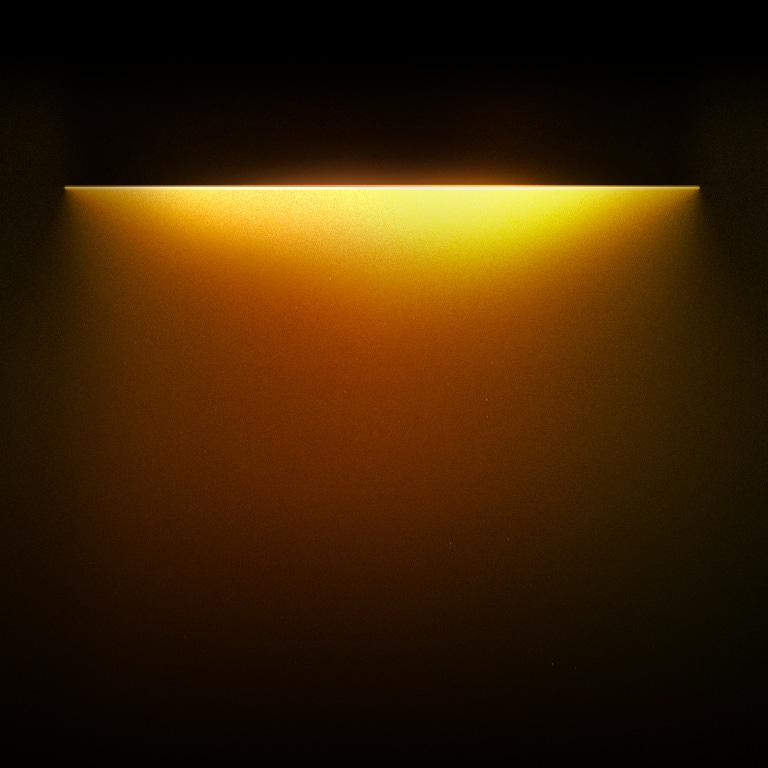 Żółte światło gradacyjnie podświetla tekst „Dla Twojego bezproblemowego wnętrza” umieszczony poniżej. 