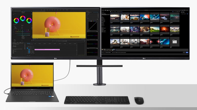 Monitor Ergo Dual umożliwia łączenie monitorów Dual i laptopów w celu stworzenia produktywnej stacji roboczej.