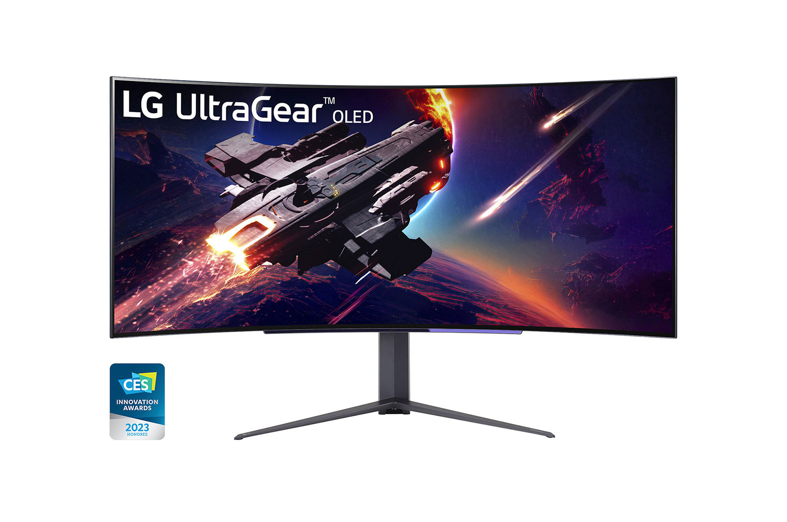 LG Zakrzywiony monitor gamingowy 45'' UltraGear™ OLED WQHD z częstotliwością odświeżania 240 Hz i czasem reakcji 0,03 ms (GtG), 45GR95QE-B