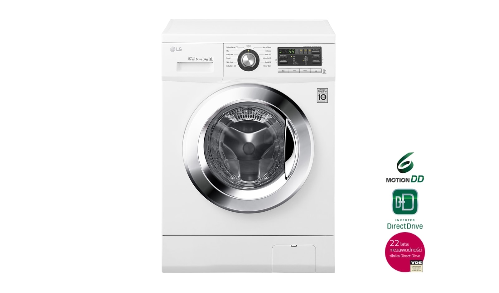 LG 8 kg, silnik Direct Drive z 10 letnią gwarancją, 6 motion, 1200 obr., Smart Diagnosis, 13 programów, F1296TD