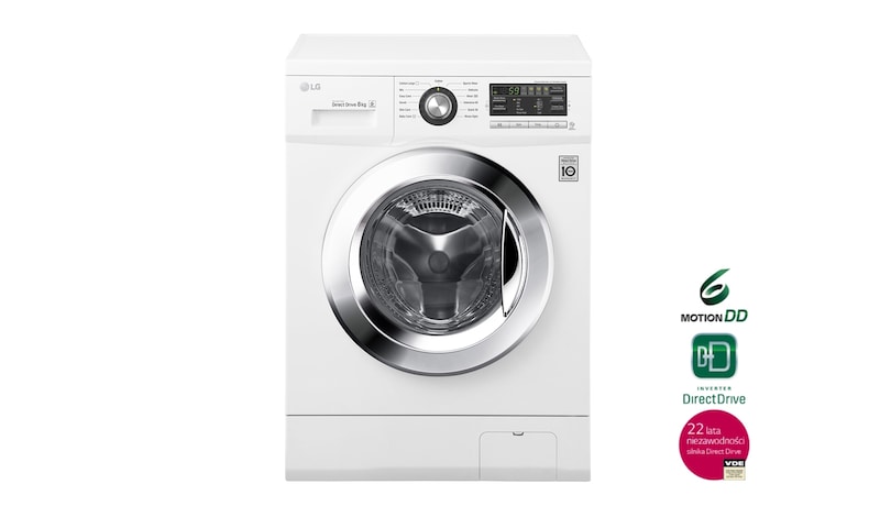 LG 8 kg, silnik Direct Drive z 10 letnią gwarancją, 6 motion, 1200 obr., Smart Diagnosis, 13 programów, F1296TD