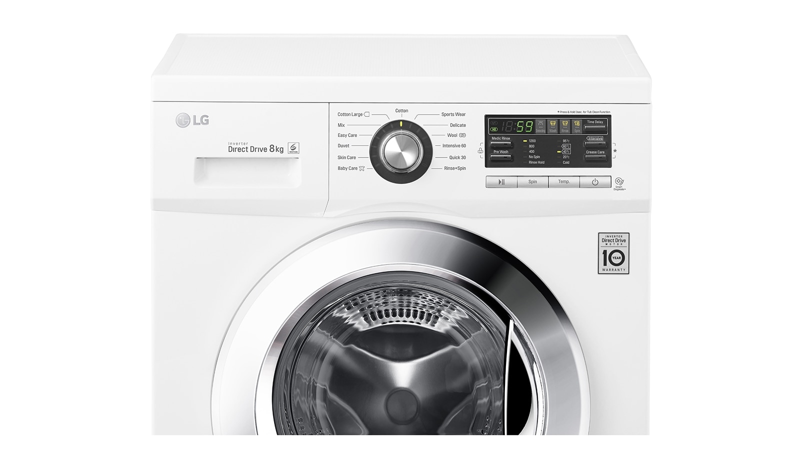 LG 8 kg, silnik Direct Drive z 10 letnią gwarancją, 6 motion, 1200 obr., Smart Diagnosis, 13 programów, F1296TD