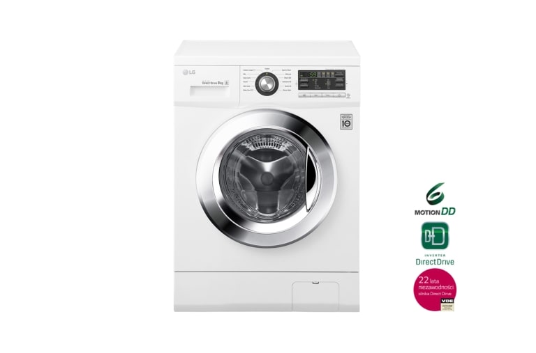 LG 8 kg, silnik Direct Drive z 10 letnią gwarancją, 6 motion, 1200 obr., Smart Diagnosis, 13 programów, F1296TD