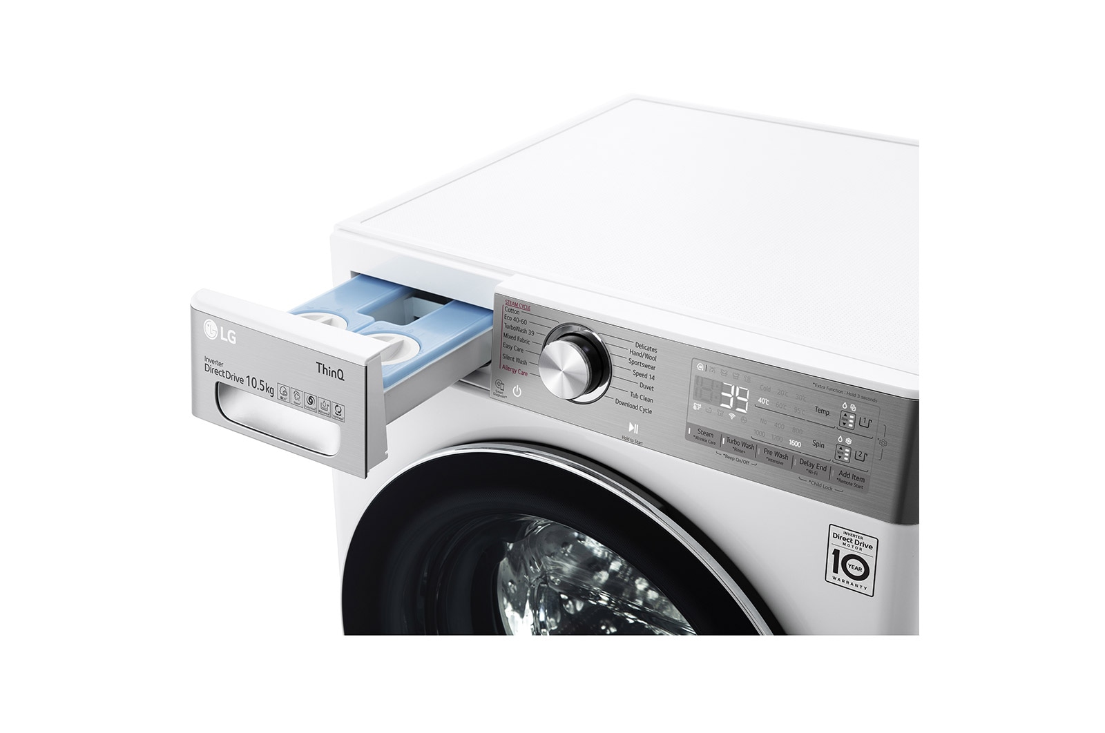 LG Pralka LG Vivace | V900 | 10,5kg | Steam+ | TurboWash 360 | 1600 rpm | ThinQ | AIDD | ezDispense | F6WV910A2E, F6WV910A2E