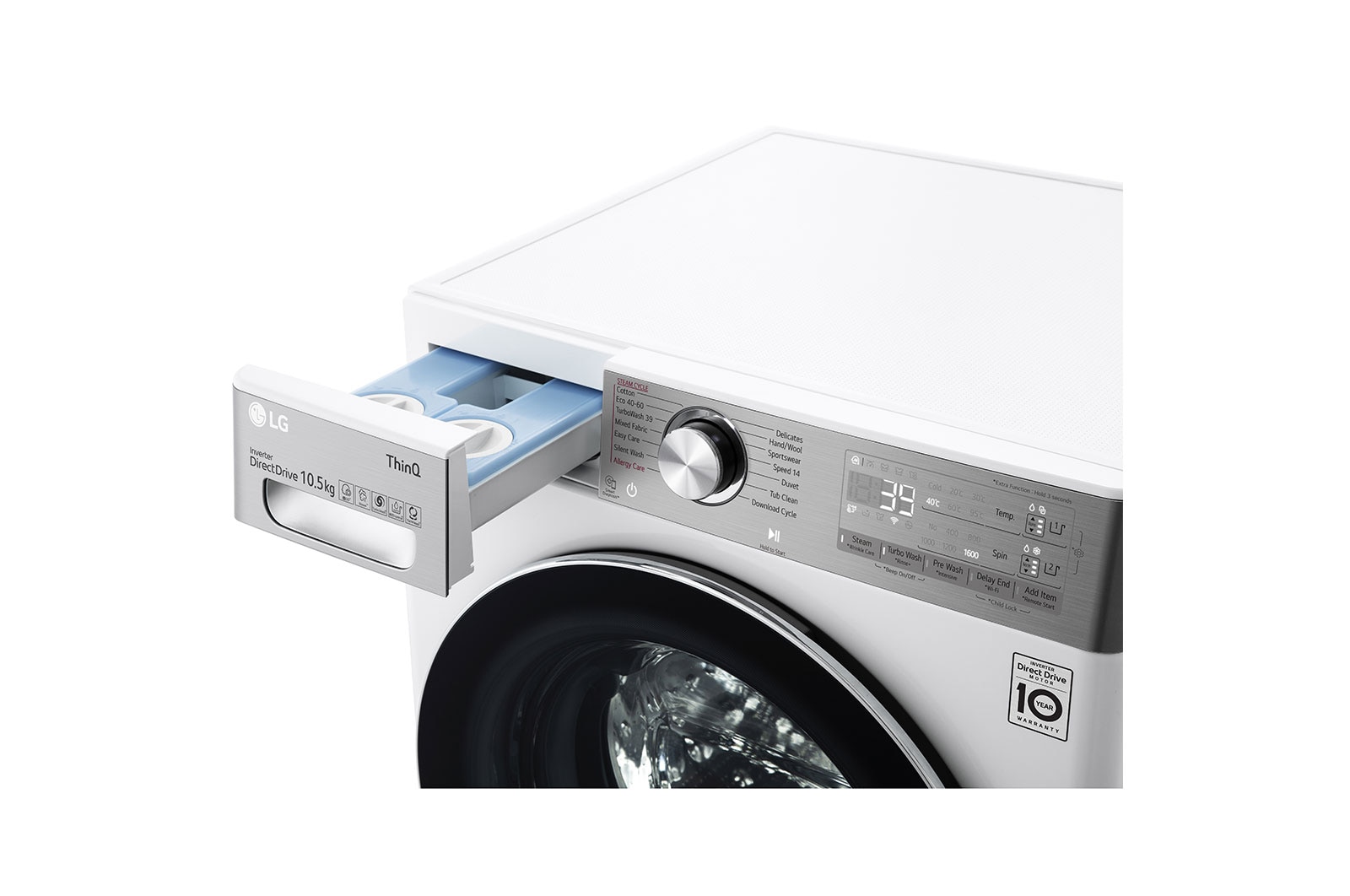 LG Pralko-suszarka LG Vivace | V900 | 10,5/7 kg | Steam+ | 1400 rpm | ThinQ | AIDD | Programy antyalergiczne | F4DV910A2E, F4DV910A2E