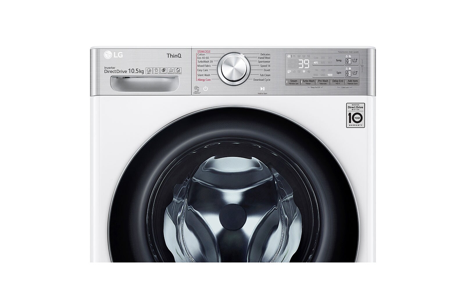 LG Pralko-suszarka LG Vivace | V900 | 10,5/7 kg | Steam+ | 1400 rpm | ThinQ | AIDD | Programy antyalergiczne | F4DV910A2E, F4DV910A2E