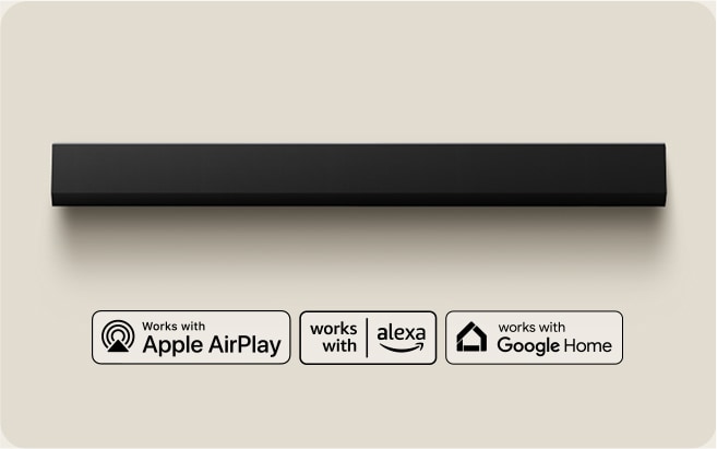 LG Soundbar widziany z góry.  Apple AirPlay  Amazon Alexa Google Home
